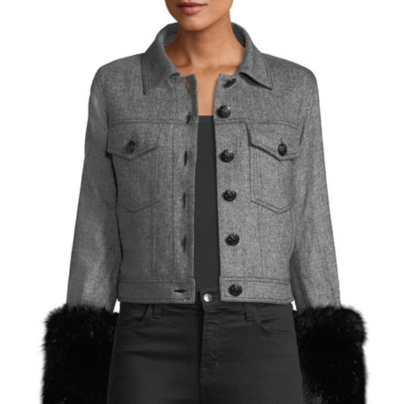 Veronica Beard Jackets & Blazers - Veronica  Beard Burke Herringbone Cropped Jacket 100% Wool 100% Faux Fur